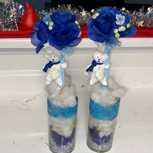 Blue Floral Teddy Bear Centerpieces